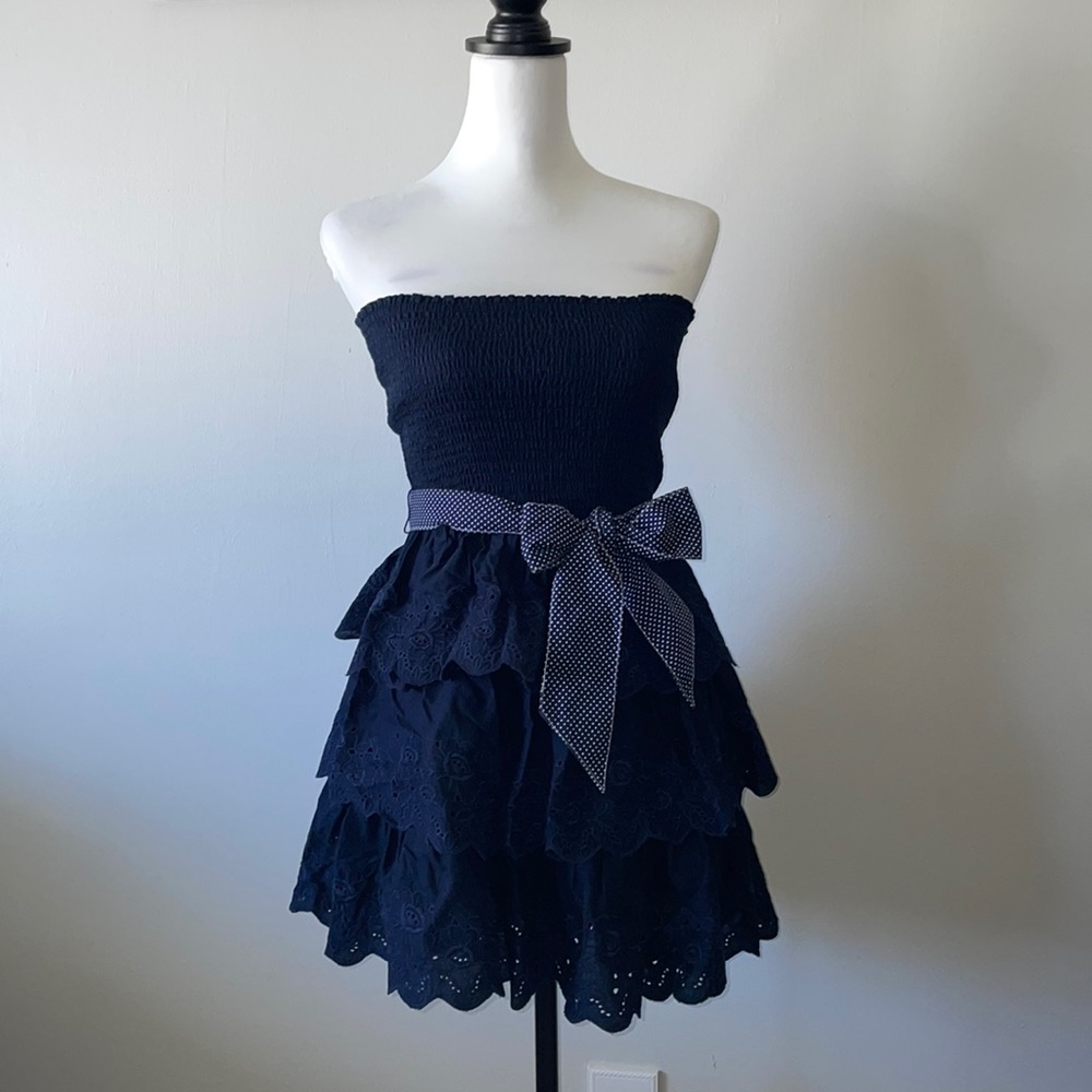 Gilly Hicks navy eyelet ruffled dress, Medium